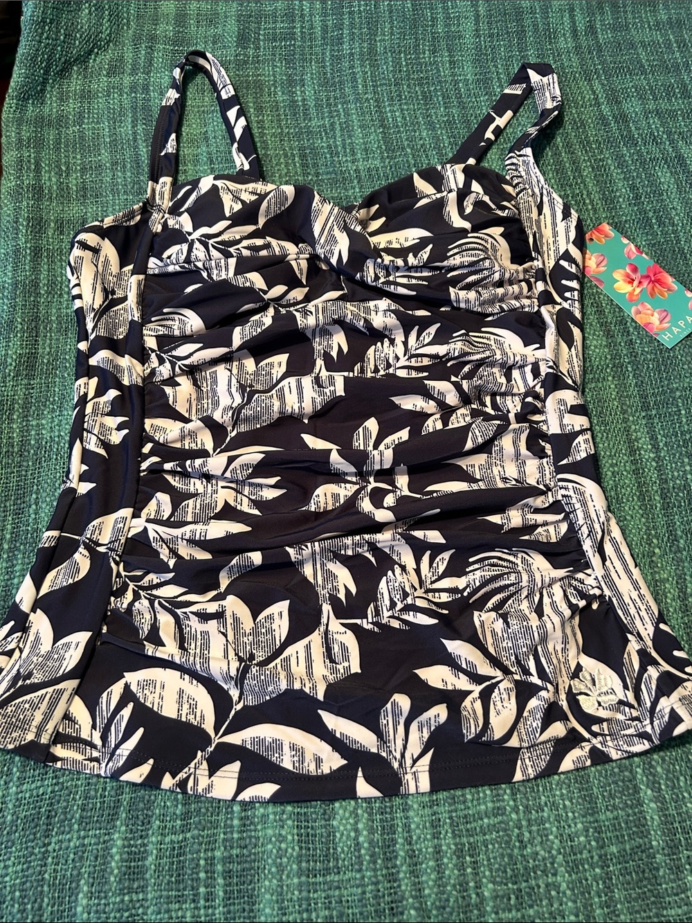 Hapari Navy & White Leaf-Print Swim Tankini